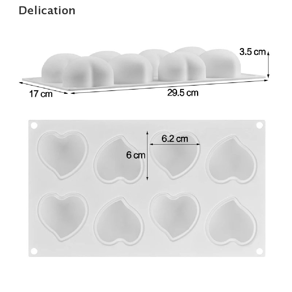 Khuôn Làm Bánh Chất Liệu Silicone Có 8 Ô Trái Tim Dễ Thương