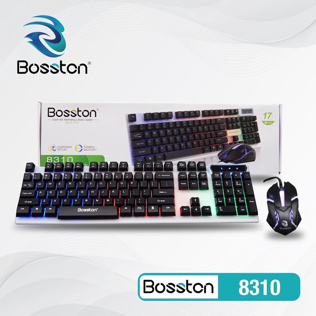 Bộ bàn phím và chuột giả cơ Bosston 8310 Đèn LED màu trắng giá rẻ tặng kèm lót gaming - Vi tính TG CB8310