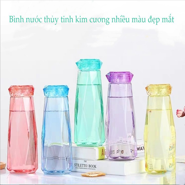 Bình nước thủy tinh kim cương cao cấp, sang trọng 430ml
