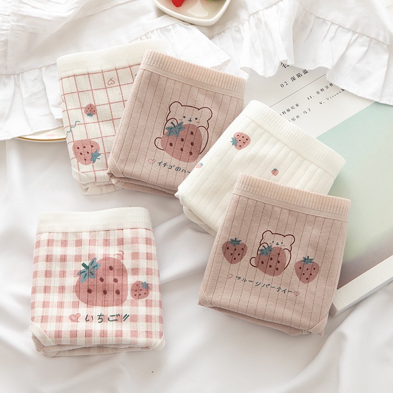 Set 5 Quần Lót Nữ Cotton  Set Cotton gân tăm Dâu hồng cạp chun mẫu PASANA008 | BigBuy360 - bigbuy360.vn