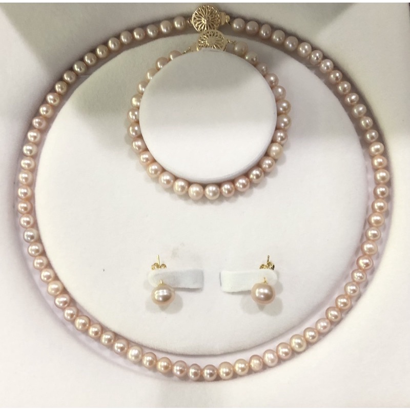 Bộ trang sức màu hồng nude 6-7ly