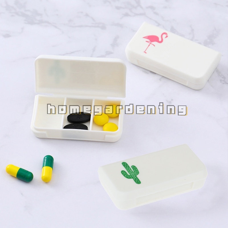Hộp Đựng Thuốc 3 Ngăn Hình Chim Hồng Hạc/Xương Rồng/Lá Cây Xương Rồng Mini
