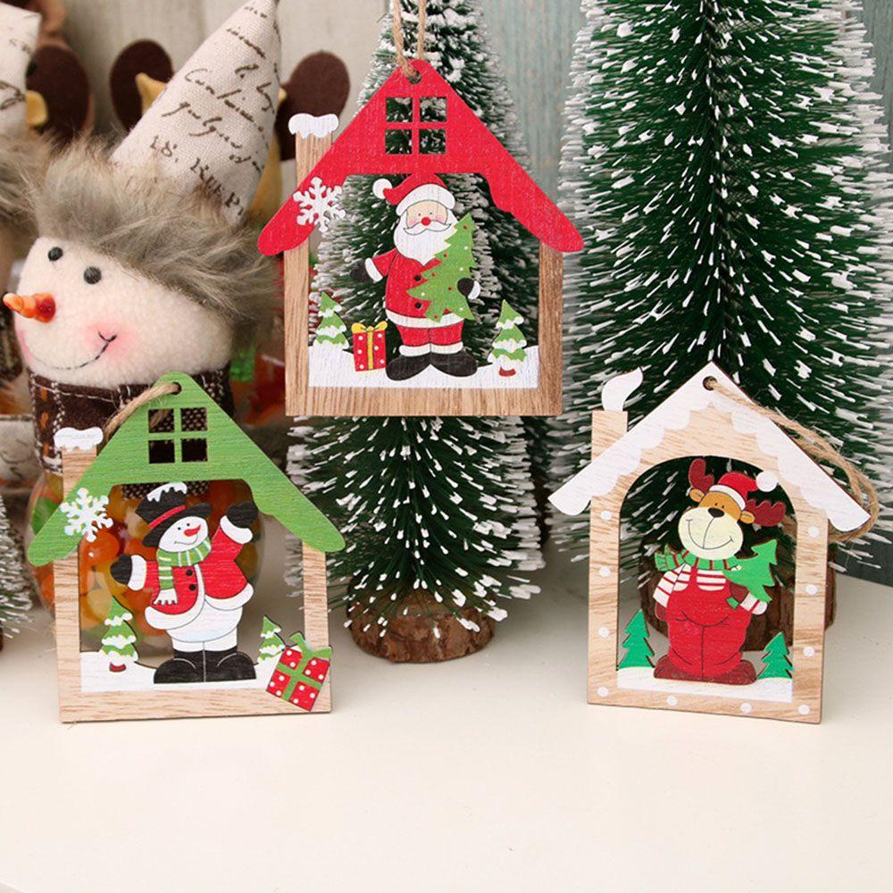 Phụ Kiện Trang Trí Giáng Sinh Hình Người Tuyết / Tuần Lộc / Ông Già Noel Bằng Gỗ