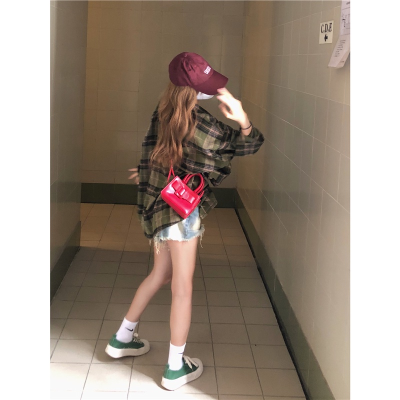 Áo sơ mi DUNEA tay dài họa tiết sọc caro phong cách cổ điển Hàn Quốc