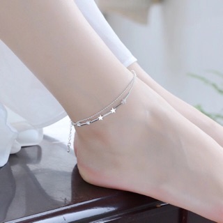 Lắc chân bạc vòng đôi hình ngôi sao nhỏ