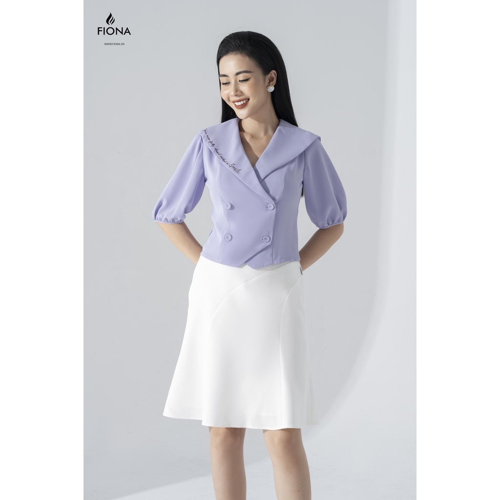 Áo sơ mi nữ Croptop dáng ôm FIONA, áo sơ mi tay bồng, cổ thêu chữ màu tím nhạt F550160