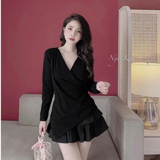 Áo thun vạt chéo cổ V Nữ | Áo thun dài tay cách điệu vạt chéo ôm body kiểu dáng korea siêu HOT | THỜI TRANG CÔNG SỞ
