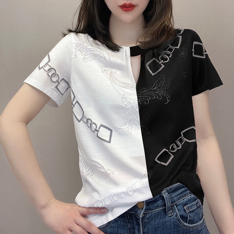 Áo Thun 100 Cotton Cổ Tròn Tay Ngắn In Họa Tiết Nhiều Màu Sắc Thời Trang Hàn Quốc Cho Nữ