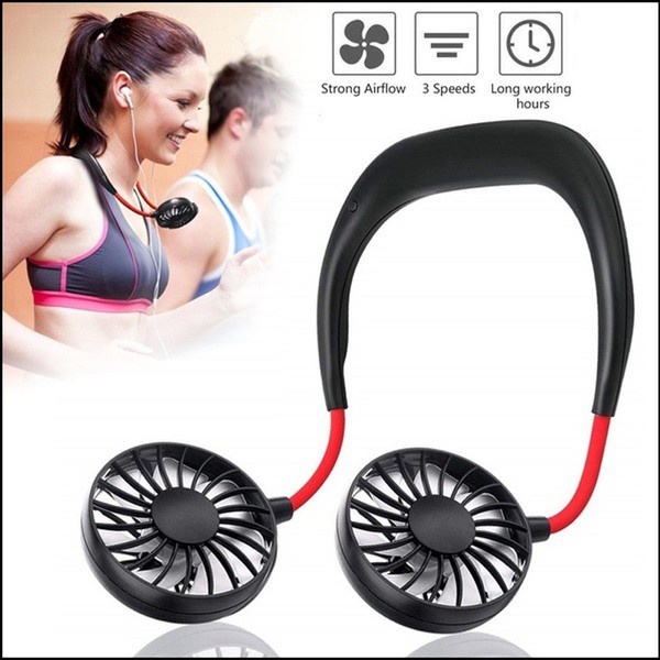 Quạt mini sạc điện dự phòng đeo cổ, cầm tay tiện lợi sử dụng cho văn phòng, thể thao, chạy bộ, du lịch có 3 tốc độ