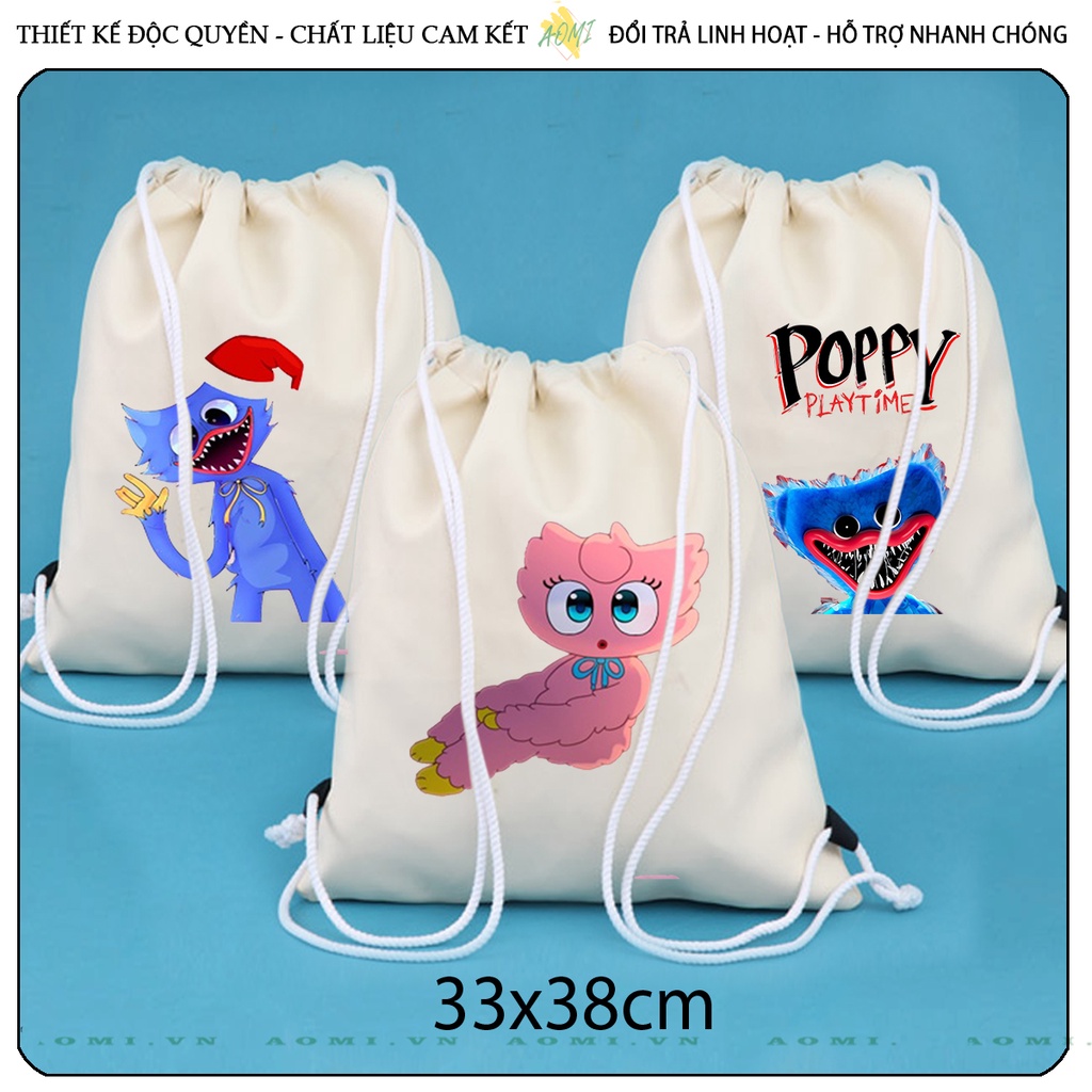 BALO MINI HUGGY WUGGY AOMIVN DÂY RÚT ĐEO VAI 33x38cm NHỎ XINH UNISEX CHẤT CANVAS CUTE TIỆN ÍCH DU LỊCH DẠO PHỐ