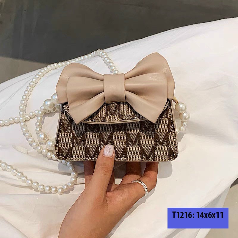 Túi xách tay đeo chéo mini nữ dây ngọc đính nơ dễ thương đi làm đi chơi phong cách hàn quốc T1216