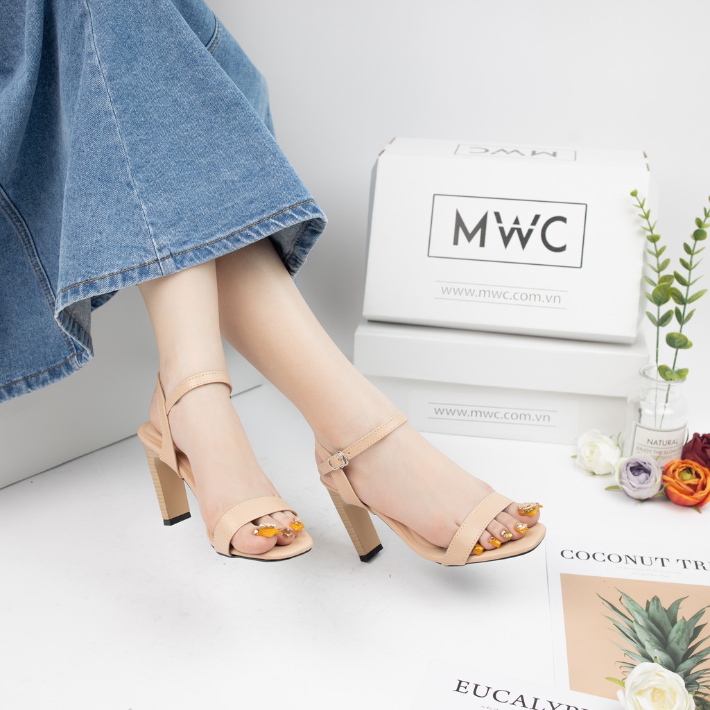GIÀY SANDAL CAO GÓT MWC -CAO GÓT QUAI NGANG THANH LỊCH -CAO GÓT MŨI VUÔNG GÓT DẸP PHỐI VÂN GỖ CAO 9CM -NUCG -3870
