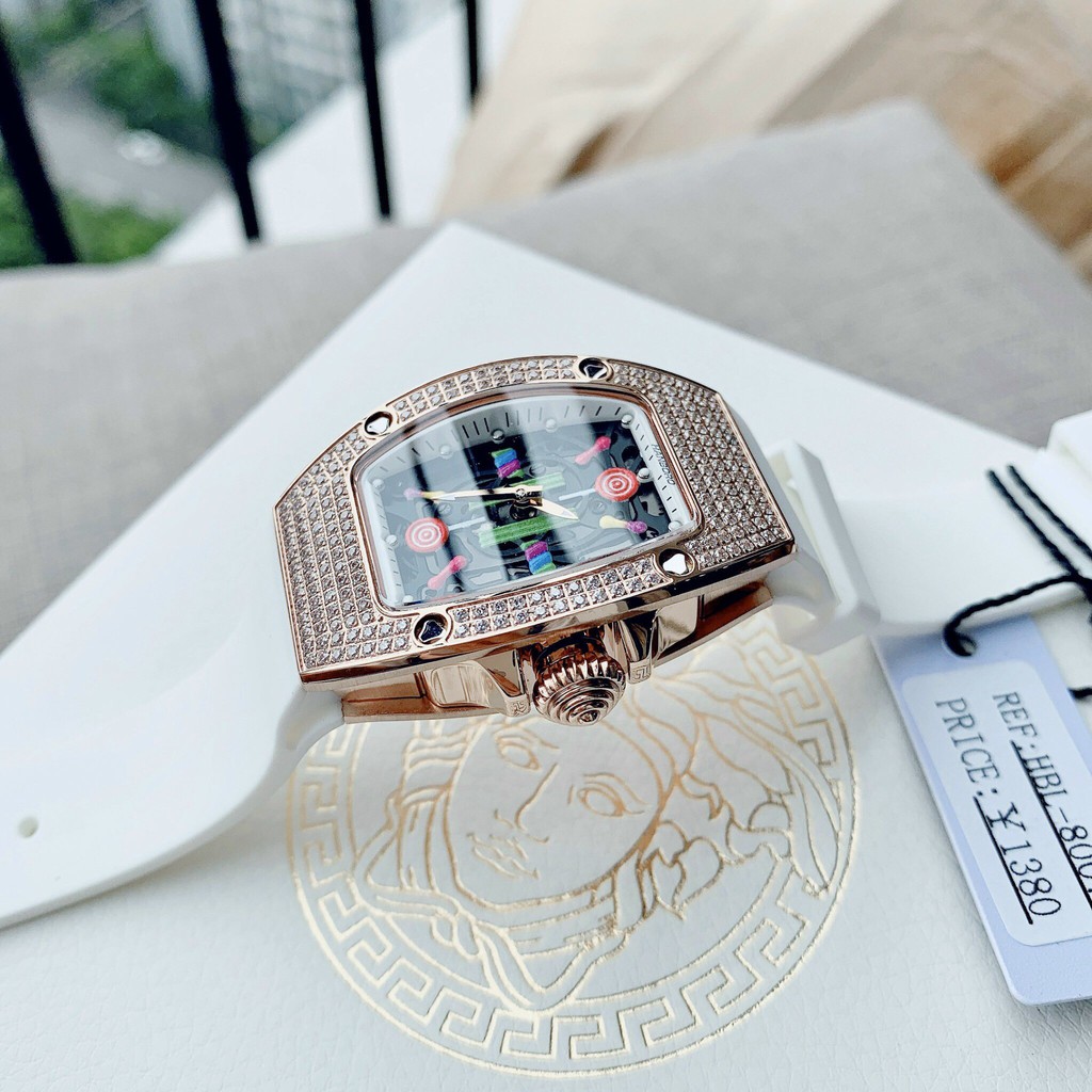 Đồng Hồ Huboler Hanboro Nữ Dây Da Silicon Trắng Mặt Sắc Màu Rose Gold Chính Hãng 31x42mm