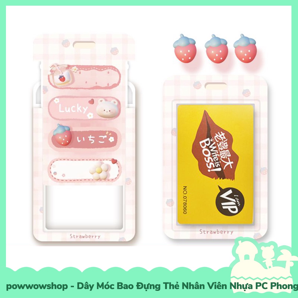 [Sẵn VN - Hỏa Tốc] Dây Móc Bao Đựng Thẻ Nhân Viên Nhựa PC Mẫu Gấu Dâu Kẹo Bông Gòn Bear Srawberry
