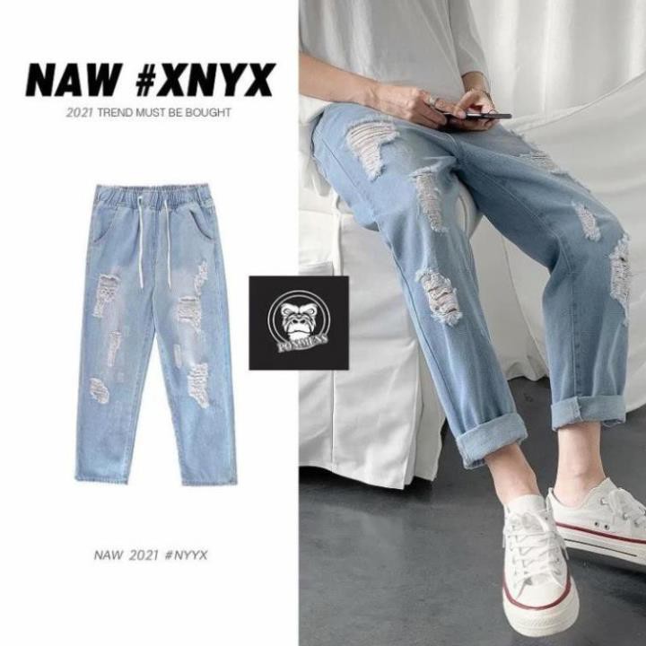 Quần jean baggy nam rách gối tả tơi trông bụi bặm 2021 Pon.mens