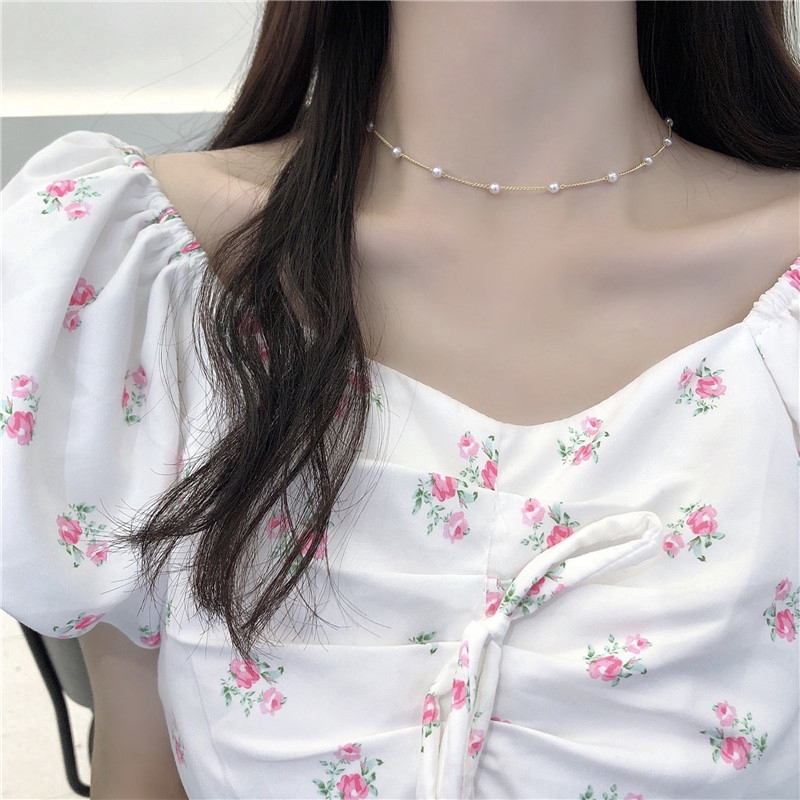 SUXI Vòng choker đính ngọc trai xinh xắn thời trang Hàn Quốc