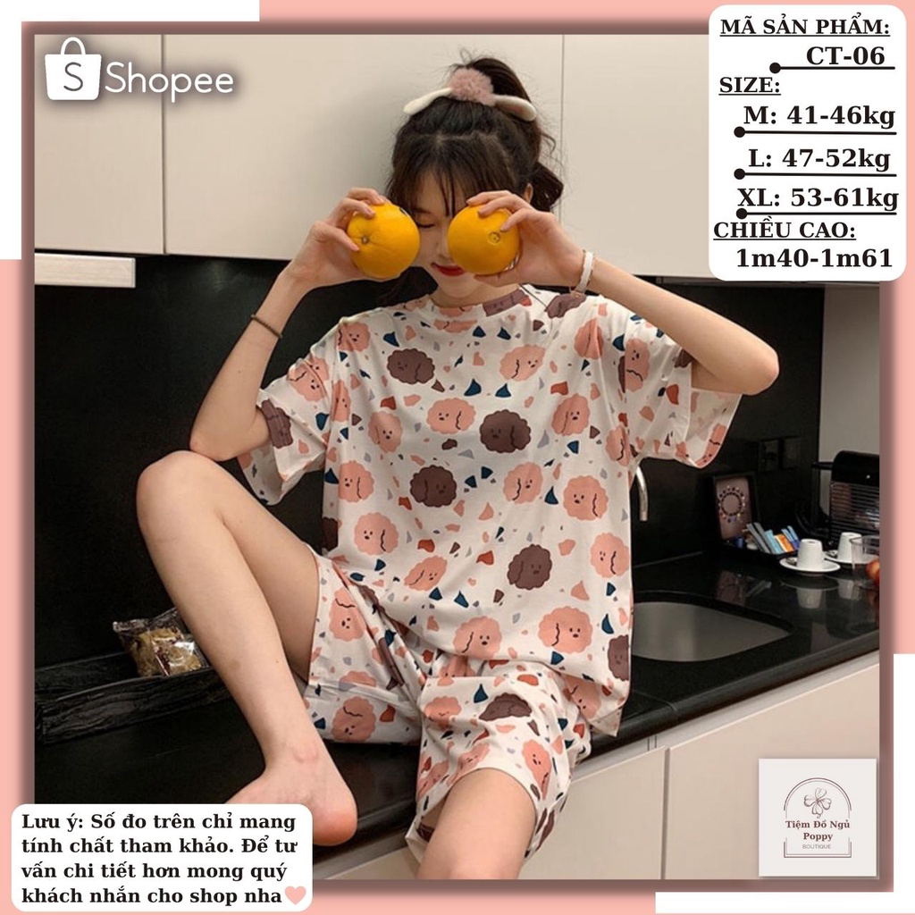 Đồ bộ pijama cộc đùi chất liệu thun cotog su Pyjama nữ hàn quốc đẹp bộ ngủ nữ dài tay cao cấp đẹp POPPY cộc đùi