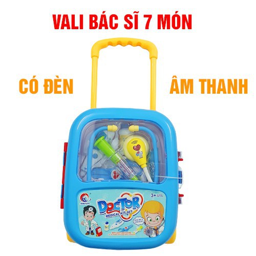 Bộ đồ chơi bác sĩ dạng vali kéo dụng cụ có pin, có đèn, âm thanh dành cho các bé, đồ chơi nhập vai - Loki Kids