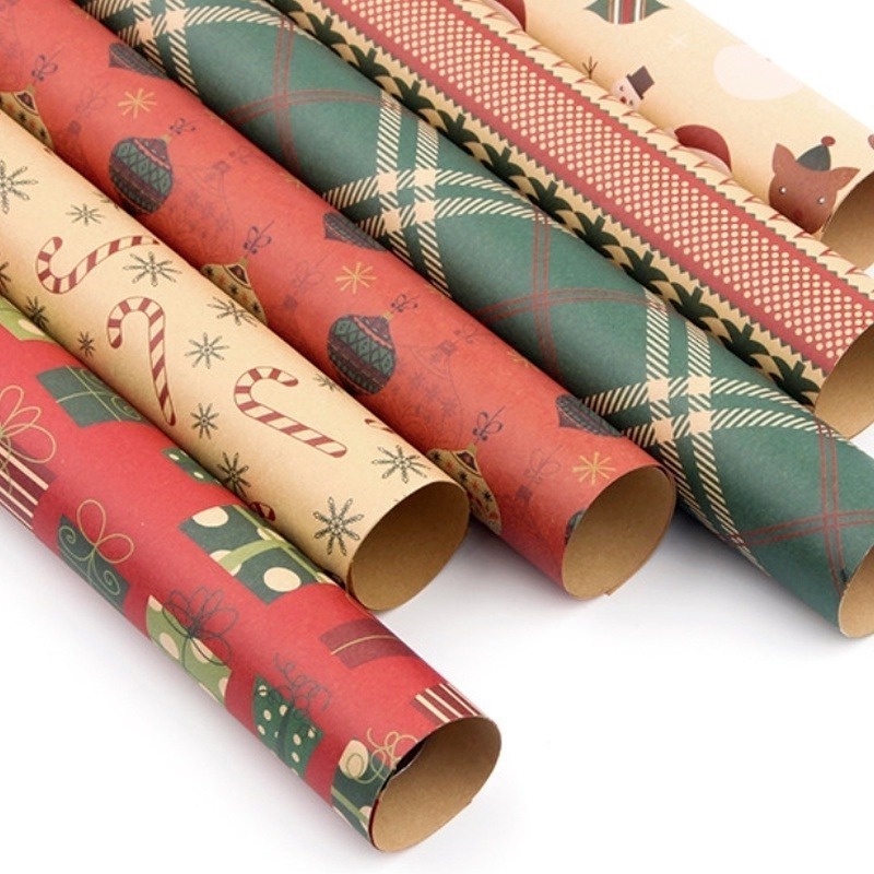 Cuộn giấy kraft một mặt dùng trang trí quà giáng sinh DIY