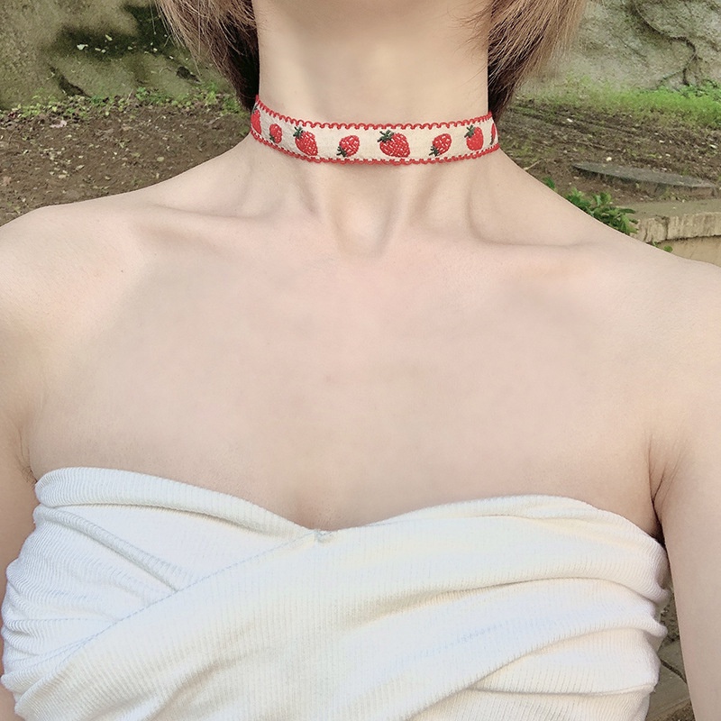 Vòng Cổ choker Họa Tiết Dâu Tây Đỏ Dễ Thương Thời Trang Xuân Hè Phong Cách Nhật Hàn Cho Nữ