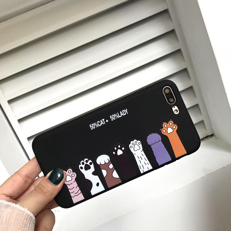 Ốp lưng điện thoại nhựa mềm iPhone 6 6S 7 8 6plus 7plus 8plus X XS SE 2020 màu đen hình dấu chân mèo | BigBuy360 - bigbuy360.vn