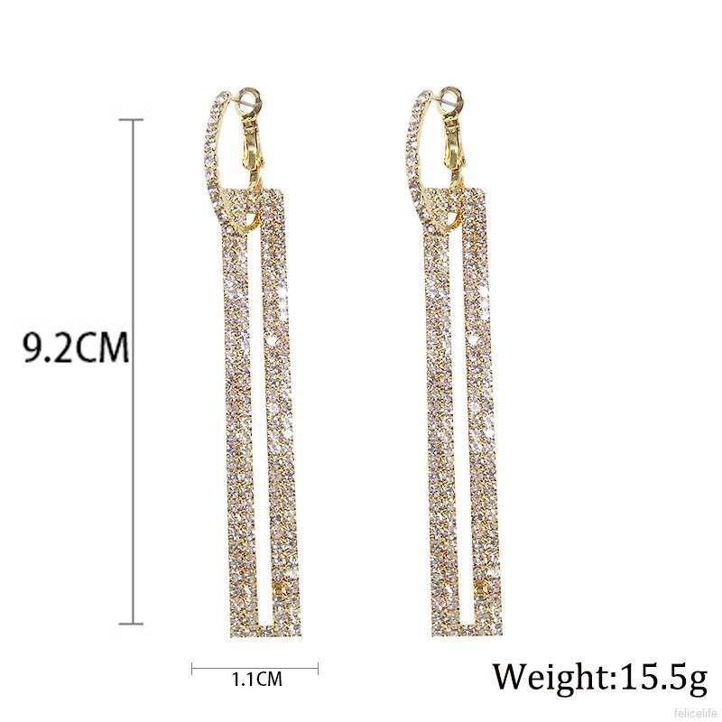 Đôi bông tai dài hình chữ nhật nạm đá