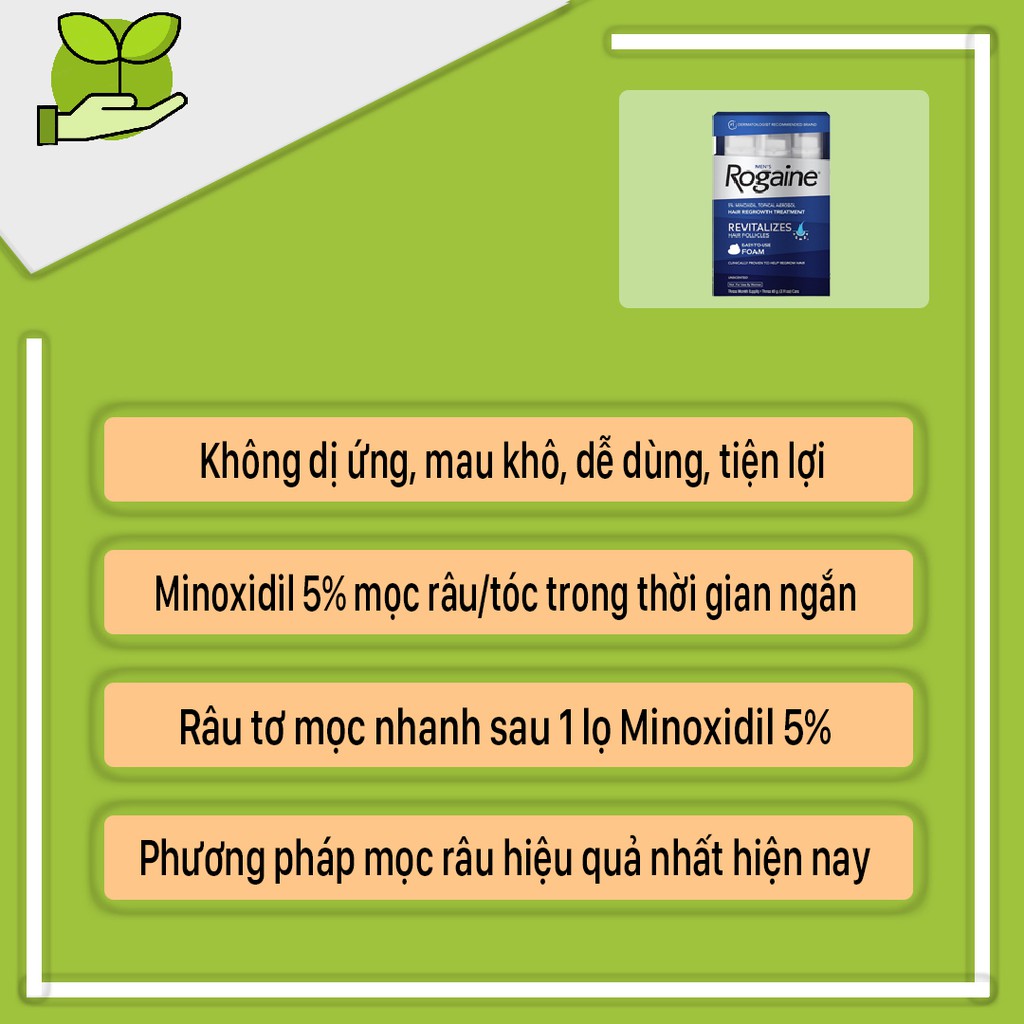 Minoxidil 5% Dạng Bọt Mọc Râu Tóc Rogaine Mỹ Combo 3 Lọ