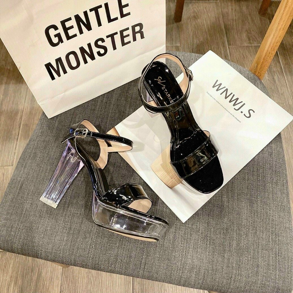 Giày Sandal Nữ Quai Ngang Đế Trong ✅Giày Cô Dâu Đi Tiệc✅ Cao Gót 12 Phân Đúp Trước Cao 4 Phân T95