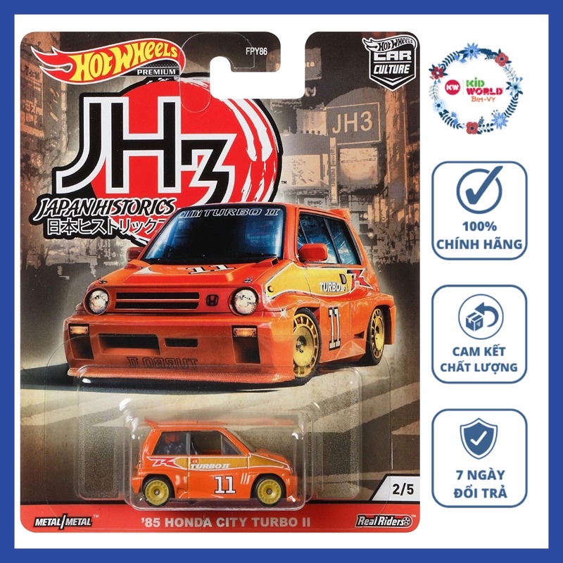 Xe mô hình Hot Wheels Premium Car Culture Japan Historics 3 Series 2020 '85 Honda City Turbo II GJP83, bánh cao su.