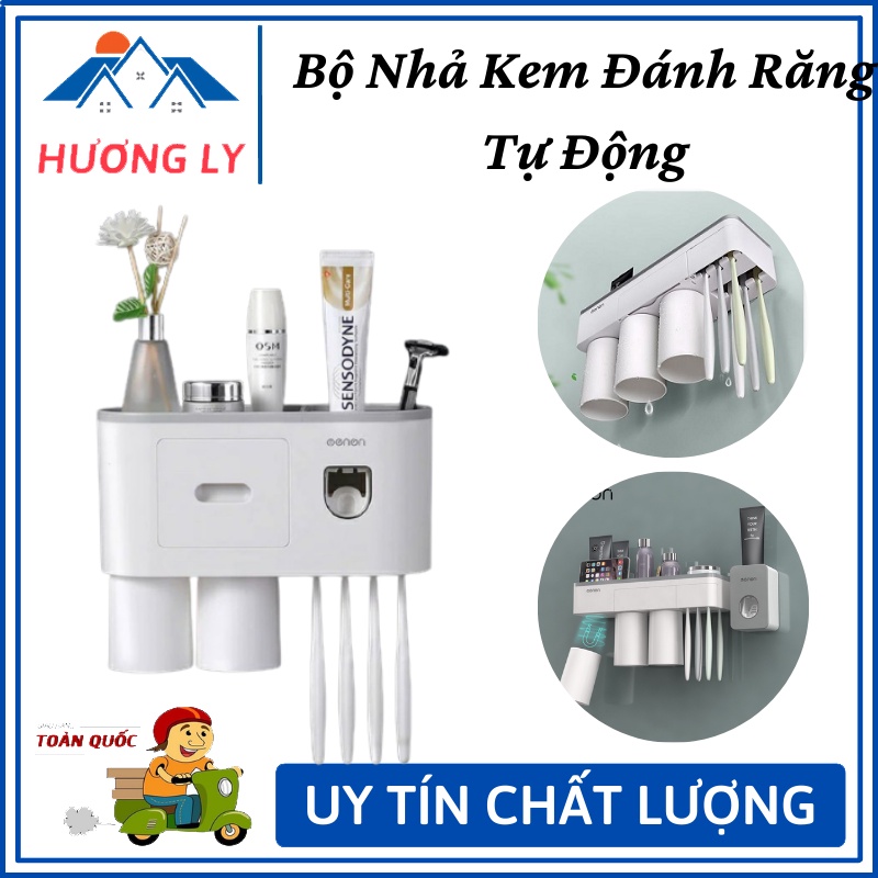 Bộ Nhả Kem Đánh Răng Tự Động EONON - Kệ Để Đồ Nhà Tắm 2 Cốc 3 Cốc Tiện Lợi , Bảo Vệ Sức Khỏe - Bảo Hành 12 Tháng