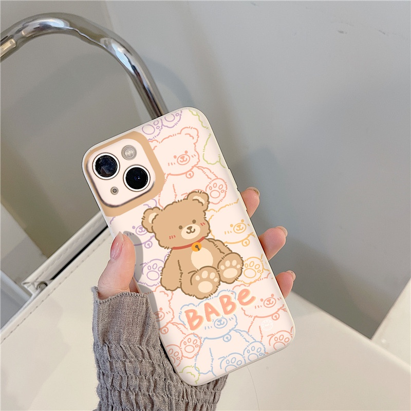 Ốp iphone caro Gấu nâu BaBe vuông cạnh BVC iPhone 6/6Plus,7/8plus,X/Xs,XsMax,11, Xr,11pro,11ProMax,12/12pro,12ProMax,13