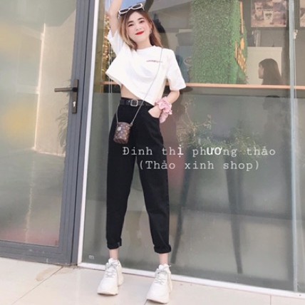 [Mã WASTUP5 giảm 10% tối đa 20K đơn 99K] Quần jeans nữ baggy màu đen cạp cao may gấu hàng đủ size | WebRaoVat - webraovat.net.vn