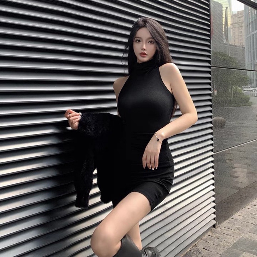 Đầm body ba lỗ cổ lọ form ôm siêu tôn dáng phong cách Hàn Quốc | BigBuy360 - bigbuy360.vn