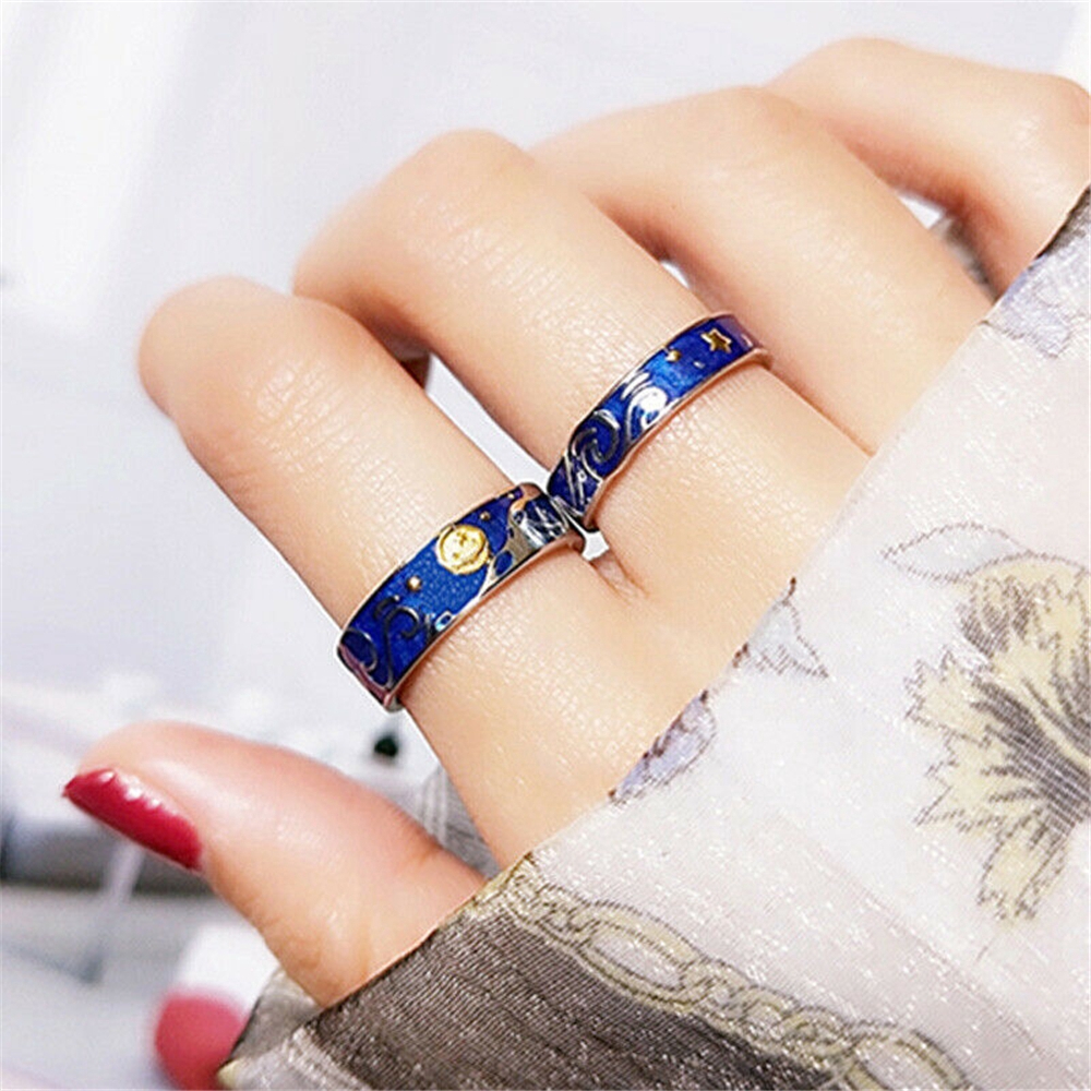 Nhẫn cặp/cưới màu bạc/xanh dương dễ điều chỉnh thời trang