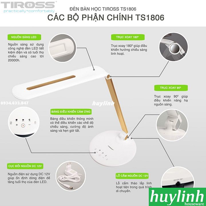 Đèn bàn LED chống cận Tiross TS1806