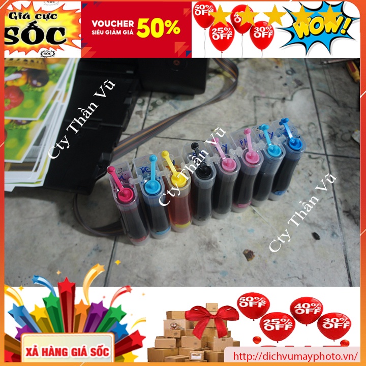 Dẫn mực ngoài máy in canon Pro 200 mã thỏi 65 dùng 8 màu mực M BK C Y LGY GY PM PC hàng chất lượng Kholinhkienmayin