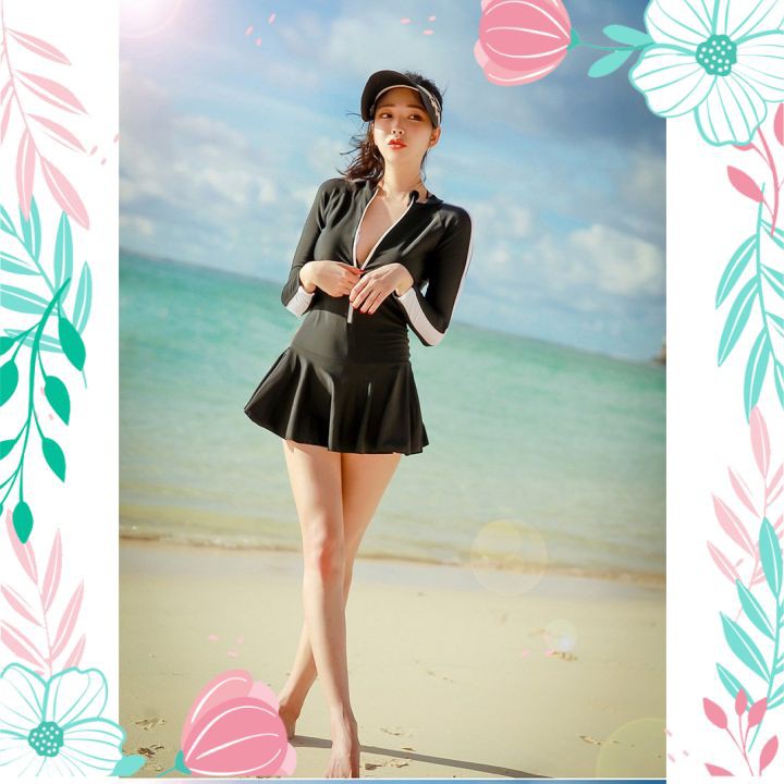 Bikini Áo Tắm Biển 1 Mảnh Thời Trang Hàn Quốc Tay Dài Phối Màu