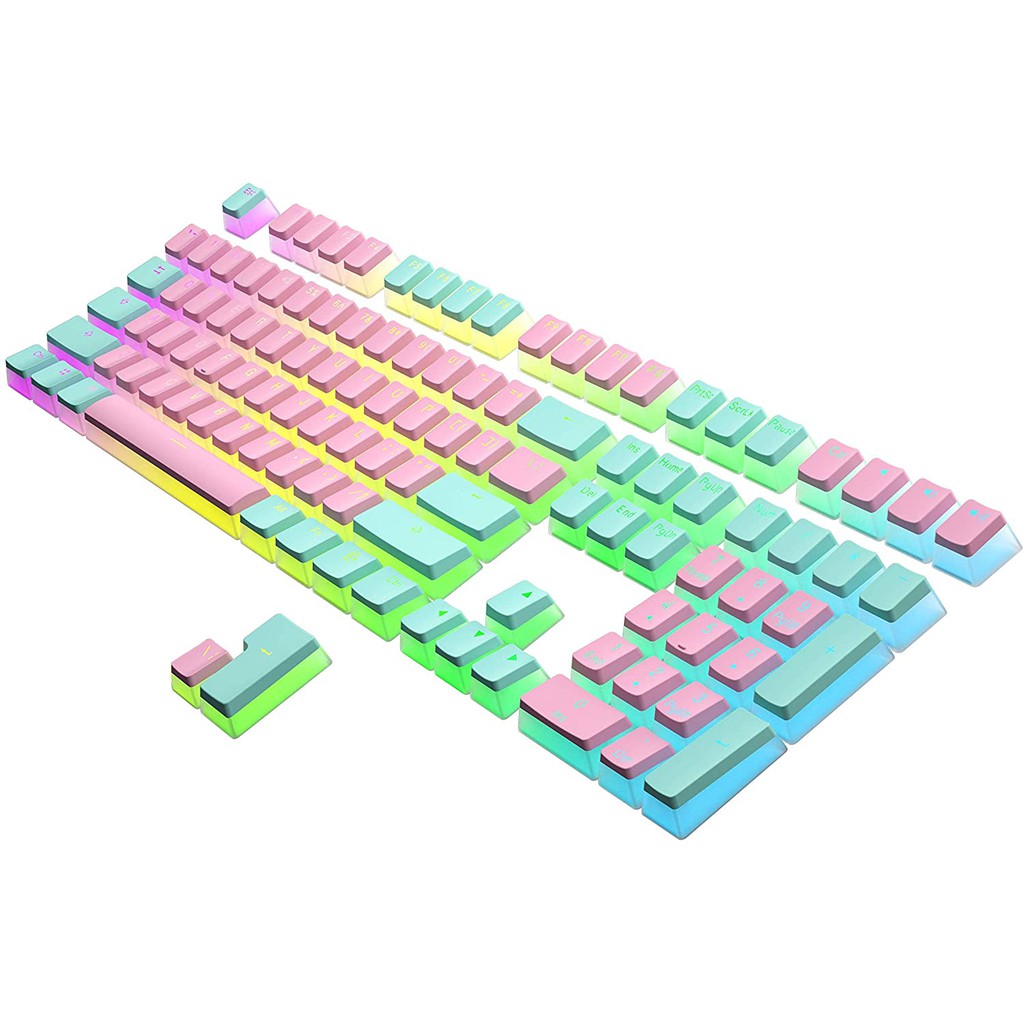 Bàn phím cơ pudding Cyan Pink 108 Double Shot PBT pudding keycap Cấu hình Ansi / ISO-Oem 60% / 87/104/108 bàn phím cơ có đèn nền chuyển đổi