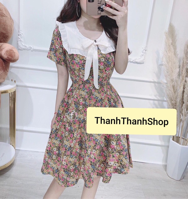[Mã WAMT1505 giảm 10K đơn 0K] Đầm Hoa Nhí Cổ Bèo Thắt Nơ Siêu Dễ Thương