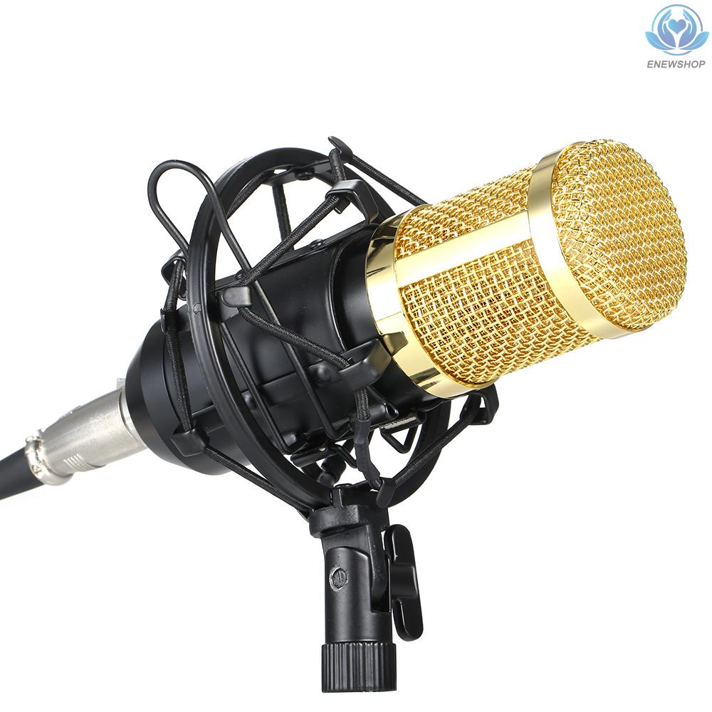 【enew】BM800 Condenser Microphone Lit Pro Audio Studio Recording & Brocasting Adjustable Mic Suspension Scissor Arm Pop Filter