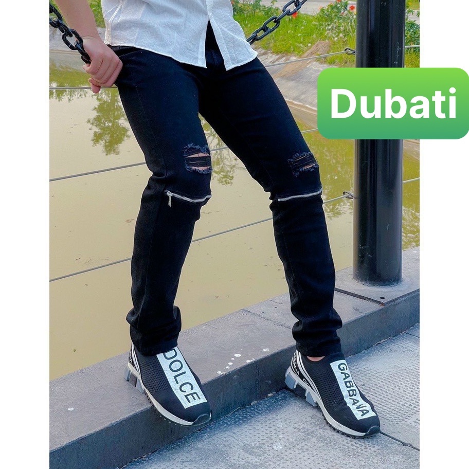 QUẦN JEAN NAM CHẤT BÒ ĐEN KHÓA KIỂU RÁCH GỐI NHẬT BẢN PHONG CÁCH SÀNH ĐIỆU VIP DB-00 - DUBATI FASHION