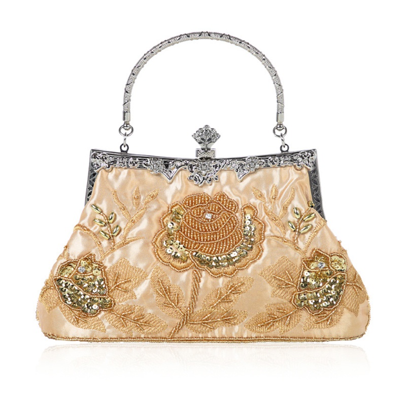 Ví Cầm Tay Đính Hạt Và Hoa Phong Cách Vintage Cho Nữ