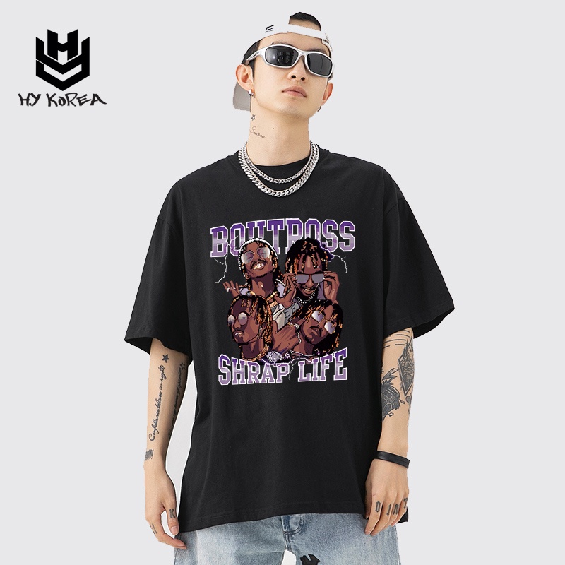 Áo Thun Tay Lỡ 100 Cotton HY Korea Form Rộng Unisex In Hình Shrap Life 410.