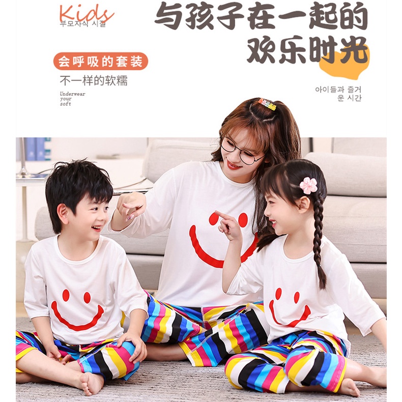 Bộ Đồ Ngủ Áo Tay 3 / 4 + Quần Lửng Thời Trang Xuân Hè Xinh Xắn Cho Mẹ Và Bé 110-170cm