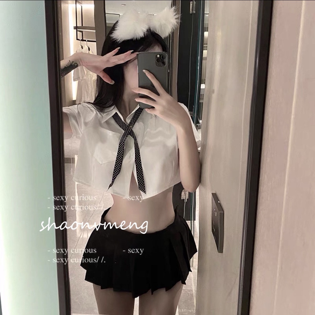 Bộ ngủ cosplay học sinh cavat chấm bi C80