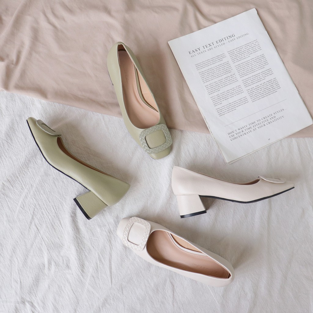 Giày Cao Gót Nữ bAimée &amp; bAmor Đế Vuông Mũi Nhọn Cao 3 Phân Công Sở Thời Trang Chính Hãng Đẹp Cao Cấp Màu Đen Trắng 1645