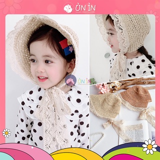 Nón cói rơm đi biển viền ren cho bé gái - n133