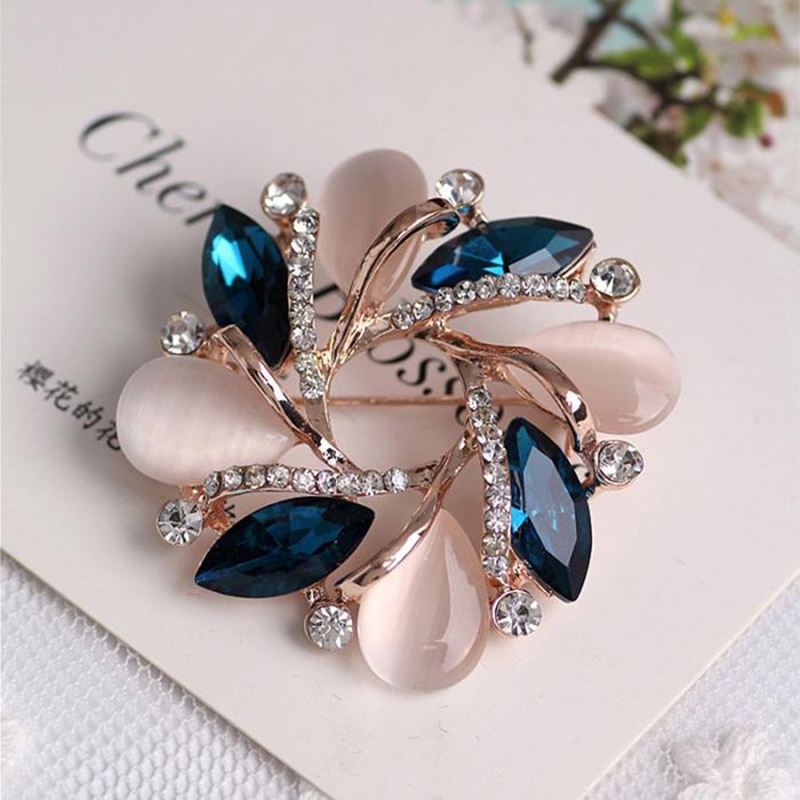 Ghim cài áo MANYUE hình vòng hoa bauhinia mắt mèo đính đá pha lê cao cấp dành cho nữ