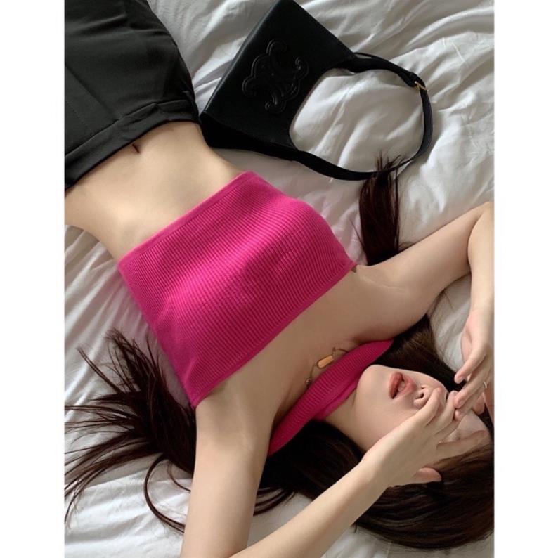 Kèm clip Áo ống croptop len tăm choàng cổ đủ màu mặc được 2 kiểu