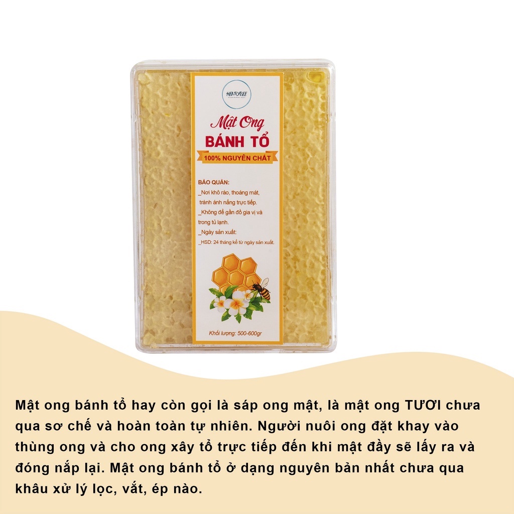 Mật ong bánh tổ tươi nguyên sáp 600gr Herybee